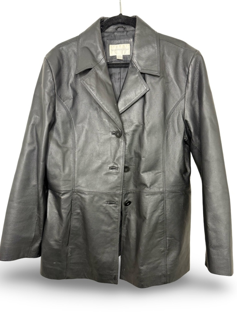 Worthington Black Leather Button-Front Blazer Jacket